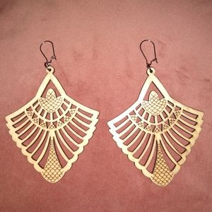 Oversized Boho Wood Carved Fan Earrings Bohemian Natural Festival Fans XL Cutout